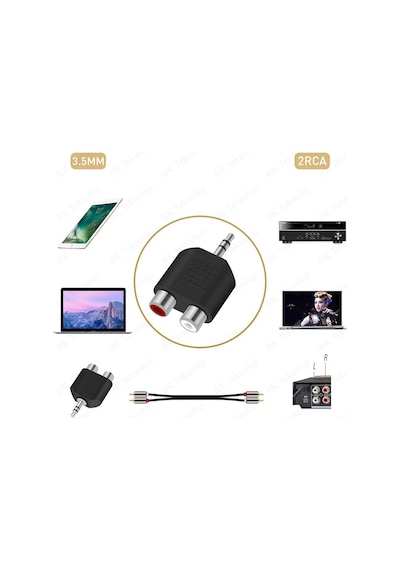 Stereo Ses Konektörü 3.5 mm Erkek Jak - 2 RCA (R+L) Dişi Ayırıcı