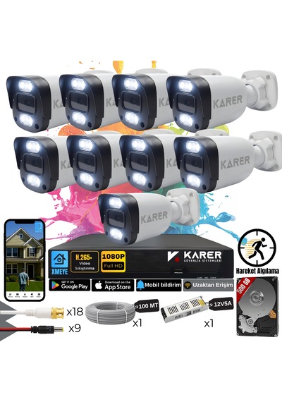 Exitcam-9'li Ahd Güvenlik Kamera Seti-gece Renkli-6 Warmled'li- Su Geçirmez-2 Mp- Full Hd
