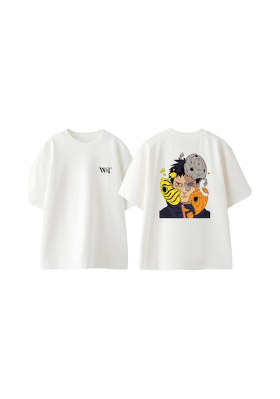 Thewert Obito Mask Anime Tasarım Sırt Baskılı Pamuk Beyaz Oversize T-shirt
