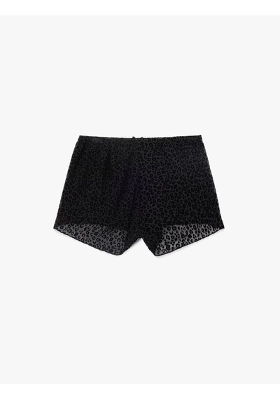 Koton Yarı Transparan Leopar Desenli Mini Şort Pijama Altı Siyah 7wlk80008mk