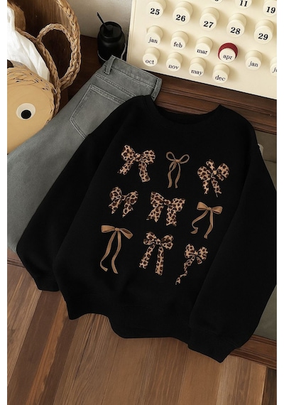 Benroma 3 İplik Penye Çilek Baskılı Unisex Sweatshırt SIYAH