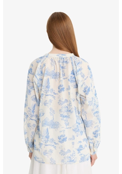 Defacto Relax Fit Çiçek Desenli Vual Uzun Kollu Gömlek Tunik F4558ax25hsbe751 Mavi