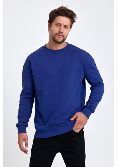 Tarz Cool Erkek Yumuşacık Kumaşlı Regular Fit Yuvarlak Yakalı Sweatshirt Saks Mavi