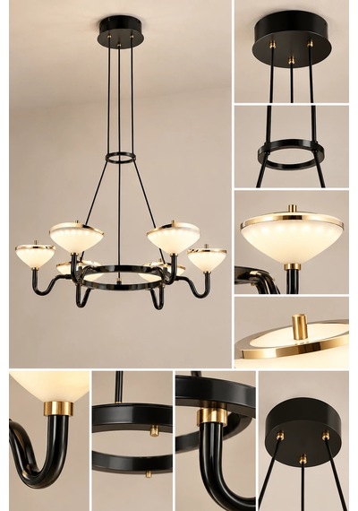 6'lı Modern Premium 3 Renkli Ledli Sarkıt Avizesi Salon Mutfak Oturma Odası Şık Modelleri 144w Siyah