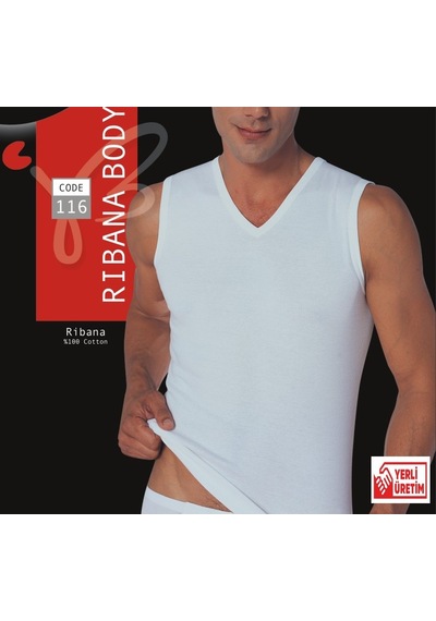 Güneri Underwear Erkek Beyaz Ribana Sıfır Kol V Yaka % 100 Pamuklu Body 3'lü Paket 116-3b Beyaz