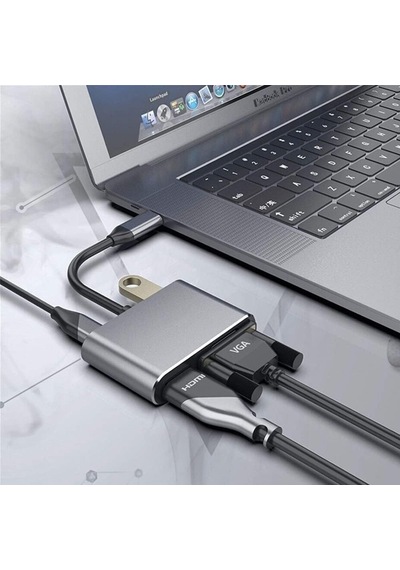 Type-c Hdmi Vga Usb 3.0 Type 4in1 Video Dönüştürücü Veri Aktarıcı Usb Adaptör Notebook Ve Macbo