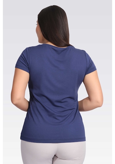 Tolga Saraçoğlu Minimalist Yuvarlak Yaka Kısa Kol Kadın T-shirt - Günlük Kullanım İndigo