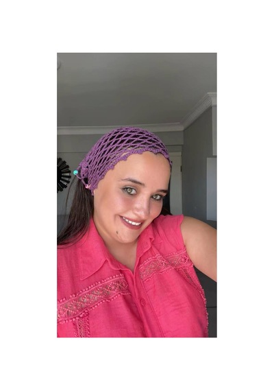 El Örgüsü Mor Saç Filesi - Bohem Stil Bandana Mor