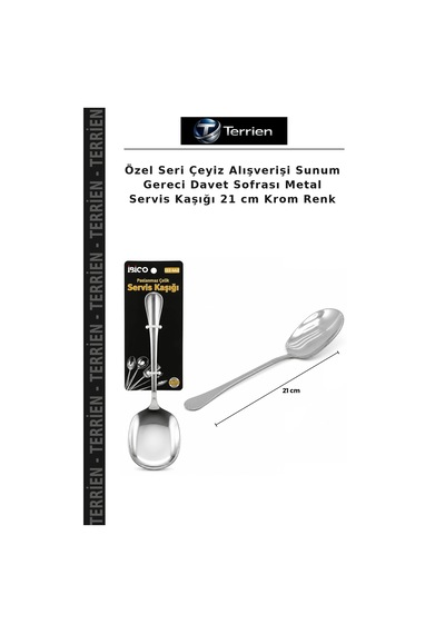 Özel Seri Çeyiz Alışverişi Sunum Gereci Davet Sofrası Metal Servis Kaşığı 21 Cm Krom Renk