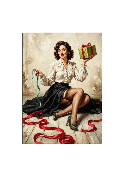 Hediye Kutusuyla Retro Pin Up Dekoratif Kanvas - Mdf Ahşap Tablo
