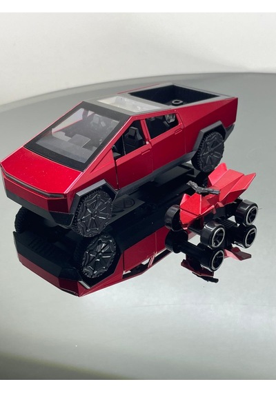 Tesla Cyber Truck 1:32 Ölçek Metal Çek Bırak 12 Cm Oyuncak Araba - Kırmızı