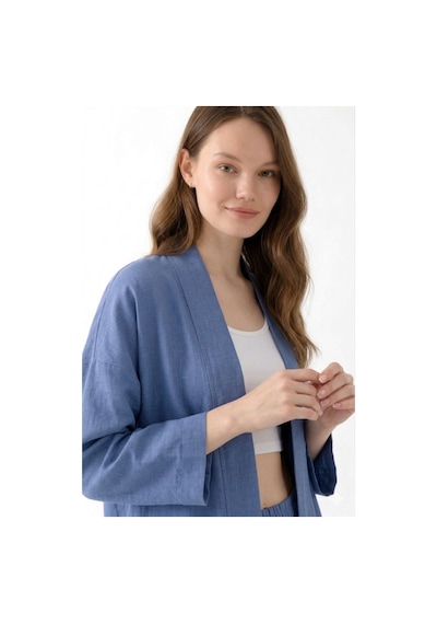 Zen Elegance Kadın Kimono Takım - Geniş Paça Keten Dokulu Alt Üst Yazlık Kadın Takım İndigomavi Zen Elegance Kadın Kimono Takım - Geniş Paça Keten Dokulu Alt Üst Yazlık Kadın Takım İndigomavi