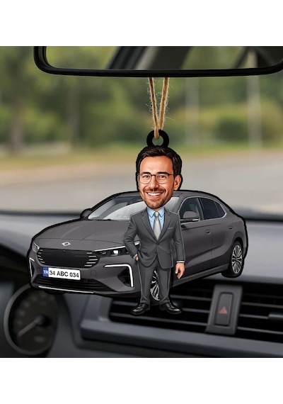 Bk Gift Kişiye Özel Erkek Kula Renk Togg Karikatürlü Ahşap Plakalı Araba Dikiz Ayna Süsü-2 , Arkadaşa Hediye, Sevgiliye Hediye, Araba Hediyesi Kobitme
