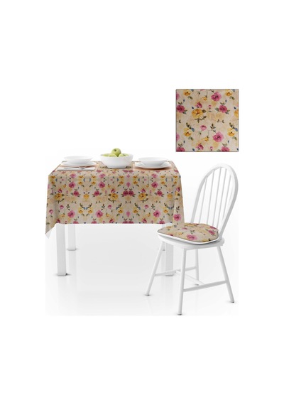 Gül Desenli Modern Sarı Pembe Dijital Baskılı Süet Dokuma Masa Örtüsü 140x260
