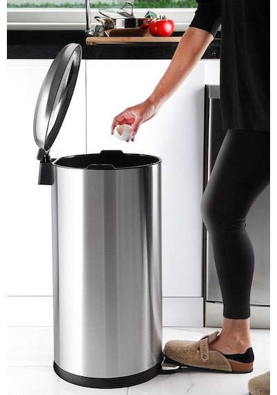 Primanova Çelik Çöp Kovası Bombe Kapak 40 Lt Inox M-e84-30-06 Gri