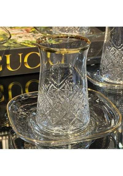 Elta Collection 12 Parça Gerçek Yaldızlı Timeless Çay Seti Şeffaf