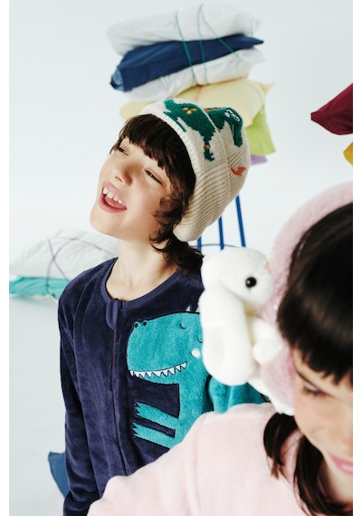 Penti  Koyu İndigo Erkek Çocuk Dino Fermuarlı Yumuşacık Sıcacık Pijama Tulumu