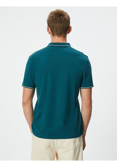 Koton Slim Fit Polo Tişört Kısa Kollu Çizgi Detaylı Pamuklu Yeşil 4sam10148mk Yeşil