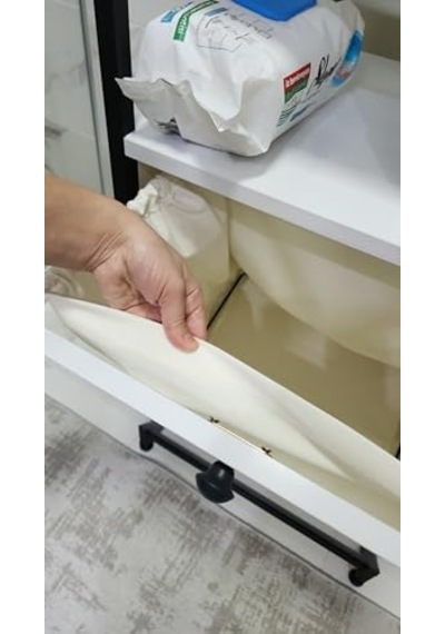 Kirli Çamaşır Sepeti Organizeri Yıkanabilir Kumaş Raflı, Mobilya, 100 50 40 Cm / 90 L Beyaz Açık Bej