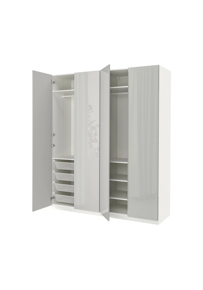 Ikea Beyaz Fonksiyonel Kapaklı Gardırop Beyaz-parlak Cila Açık Gri