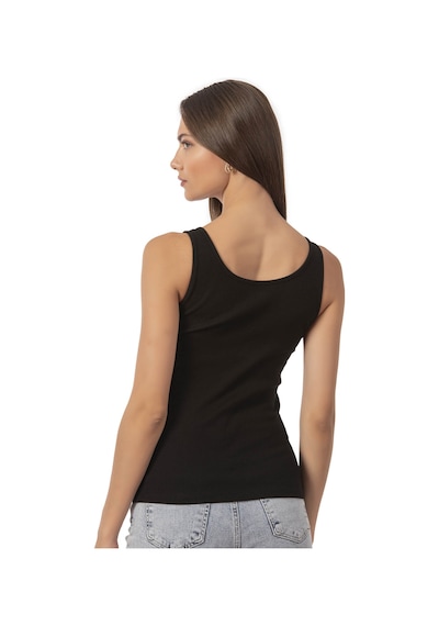 Özkan Underwear Özkan 27063 Kadın Pamuklu Likralı Kaşkorse Fitilli Esnek Rahat Önü Patlı Kalın Askılı Örme Atlet Siyah