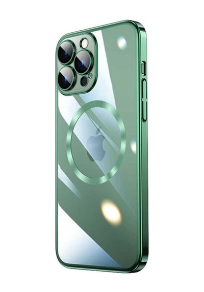 Apple Uyumlu iPhone 13 Pro Kılıf Wireless Şarj Özellikli Sert Pc Zore Riksos M-safe Kapak Koyu Yeşil