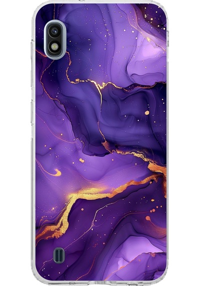 Samsung Galaxy J8 - A6 Plus Uyumlu Ametist Taşı Mor Mermer Baskılı Silikon Kılıf Renkli