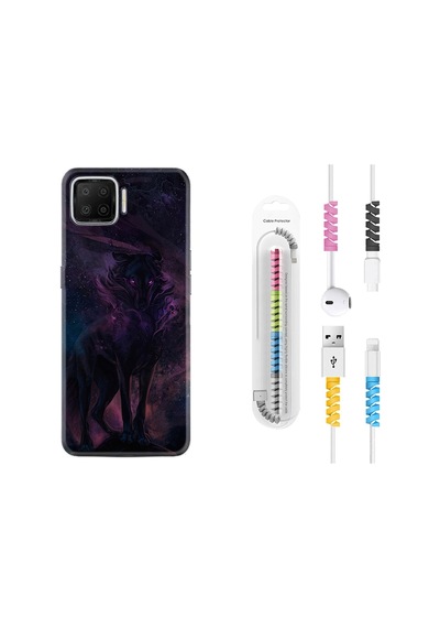 Oppo A73 Kılıf Kablo Koruyuculu Black Purple Wolf 1791