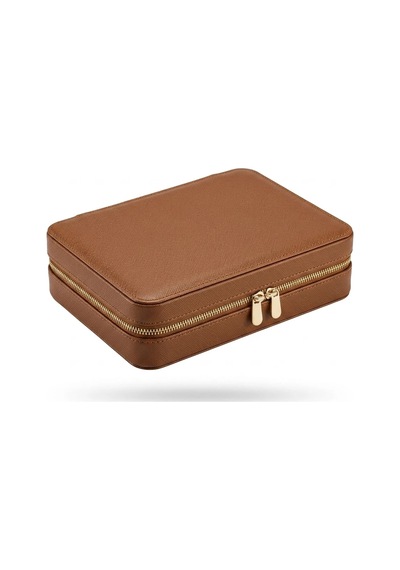 Takı Kutusu Düzenleyici Seyahat Çantası Kolye Yüzük Küpe Organizer Deri Kahverengi 22cmx17cm