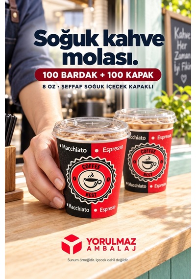 8 Oz Kapaklı Karton Bardak 100 Adet Soğuk İçecek Uyumlu Sızdırmaz Kağıt Bardak Renkli