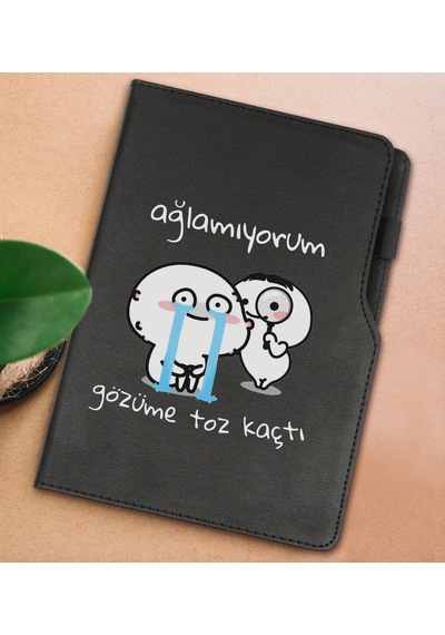 BK Gift Gözüme Toz Kaçtı Tasarımlı Siyah Termo Deri Not Defteri 1