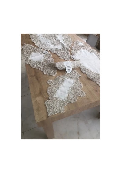Salon Takımı Keten Angelika Çeyizlik Kreme Gold Runner Set 5 Parça Keten Ranır Masa Sehpa Konsol Örtüsü Bzckh1944 Çok Renkli