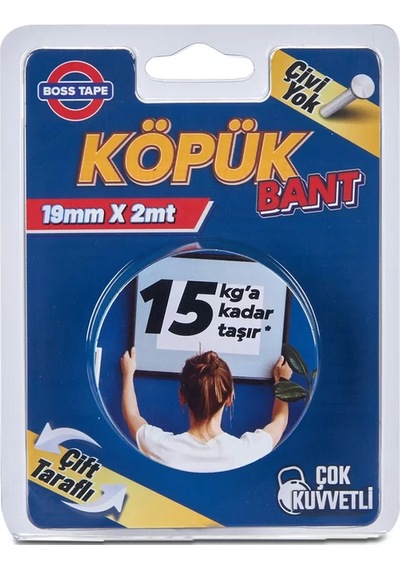 Boss Tape 2985 Çift Taraflı Köpük Bant 19mmx2m Çok Kuvvetli 15kg