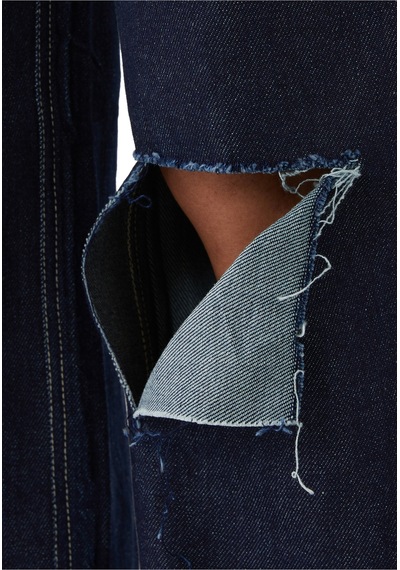 Reborn Society Düz Kesim Yırtık Denim Pantolon Koyu Mavi