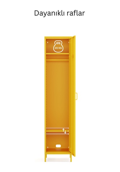 Pera Metal Elbise Dolabı, Soyunma Dolabı, Tek Kapılı, 41,50 X 40 X 189,50 Cm Ral 1018 Sarı