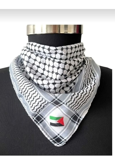 Filistin Temalı Fular 45x45 Unisex Günlük Kullanıma Uygun Puşi Şal Kefiye Filistin Bayrak Afl24106 Siyah - Beyaz