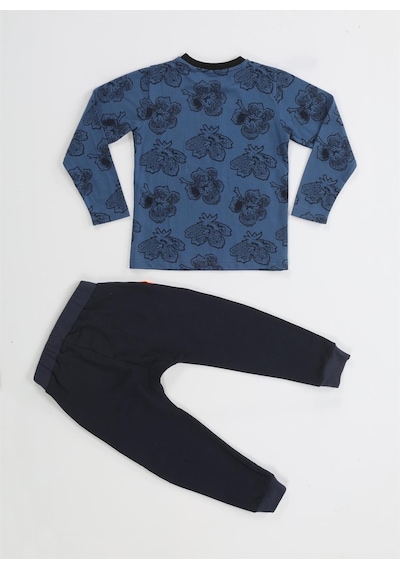 Casabony Casa Yaprak Desenli Baggy Pantolon + T-shirt Takım-lacivert