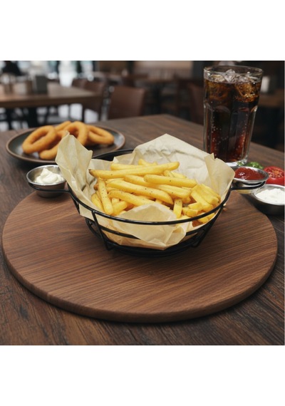 Tekmarked Metal Sosluklu Hamburger Ve Patates Kızartması Sunum Sepeti Siyah