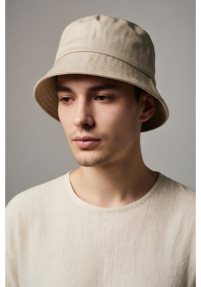 Mollycrush Unisex Bej Bucket Şapka Pamuklu Gabardin Güneş Koruyucu Balıkçı Modeli Bej