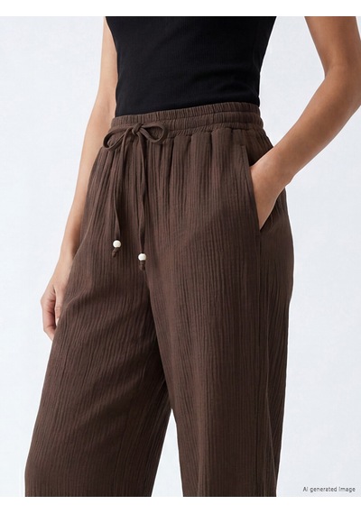 Lcwaıkıkı Classic Kahverengi Beli Lastikli Müslin Kadın Pantolon