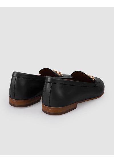 %100 Hakiki Deri Siyah Tokalı Kadın Loafer Siyah
