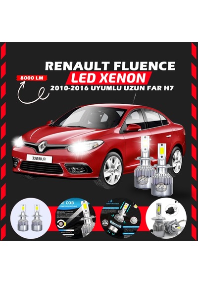 Renault Fluence 2010-2016 Uzun Far Uyumlu Şimşek Etkili Led Xenon Performance Series H7