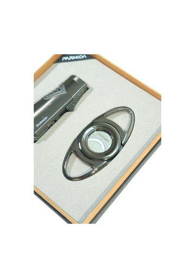 Parmida 3 Torch Gunmetal Çakmak Gunmetal Kesici İkili Puro Seti Tr9855
