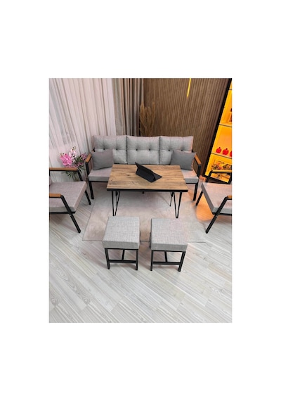 Houseart Lale Balkon, Bahçe - Cafe , Teras , Metal Kanepe Koltuk Takımı ,çay Seti 3+1+1+ 2 Puf Yemek Masası Açık Gri Houseart Lale Balkon, Bahçe - Cafe , Teras , Metal Kanepe Koltuk Takımı ,çay Seti 3+1+1+ 2 Puf Yemek Masası Açık Gri