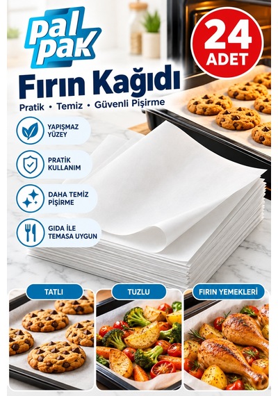 Hazır Kesilmiş Fırın Kağıdı 37x42cm 24 Adet Beyaz