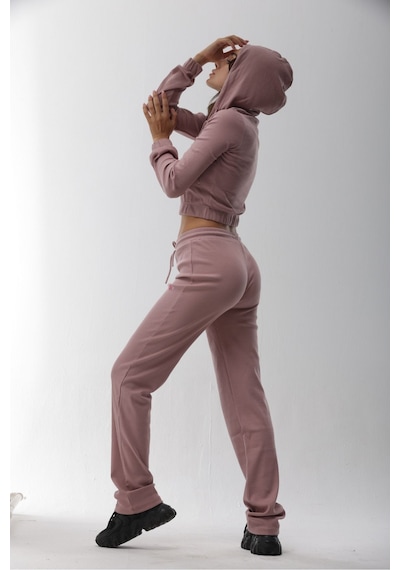 Kaşkorse Pudra Fitilli Fermuarlı Sweatshirt Pudra