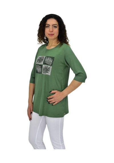 Caftan Kadın Kısa Kol Taşlı Bluz Bgl-st04710 Yeşil