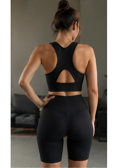 Cocosushicooo Kadın Siyah Spor Takım Esnek Kumaş Yüksek Bel Biker Tayt Ve Spor Büstiyer Takım