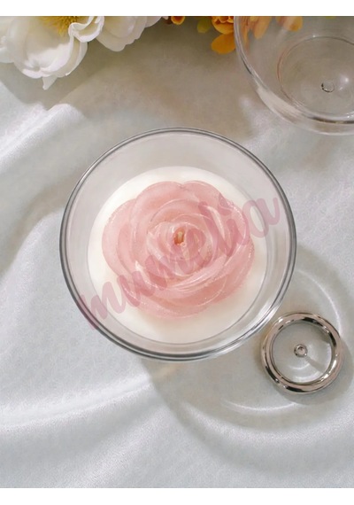 Mumelia Crystal Rose Gül Figürlü - Doğal Soya Cam Bardak Tasarım Mum .