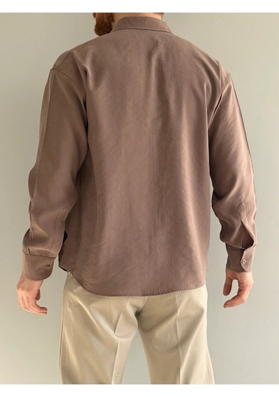 Relaxed Fit Hafif Rahat Modal Kumaş Gömlek Kahverengi